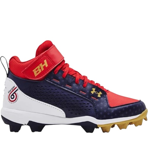Under Armour Boys Harper 6 Mid Rm Jr Baseball Cleats - Picture 1 of 9